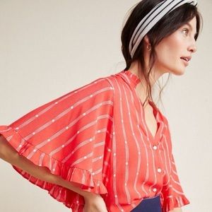 Anthro Maeve Aveiro Flutter-Sleeved Red Buttondown. Women’s M